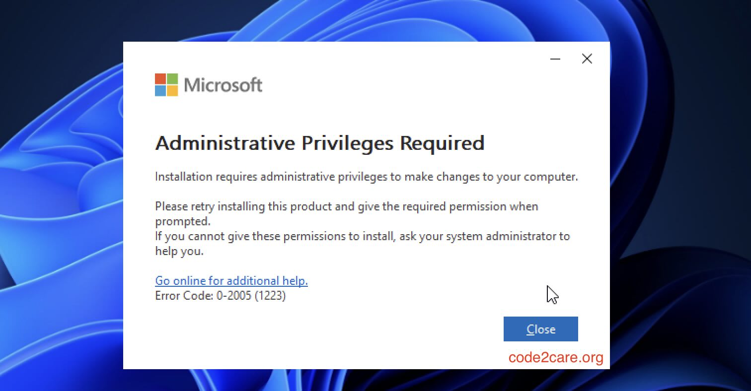 Microsoft - Administrative Privileges Required Error